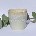 Load image into Gallery viewer, Handmade aromatherapy candle in a grey stoneware coffee cup, featuring natural wax and essential oils. A sustainable, artisan candle by Kilimanjaro Candles & More.
