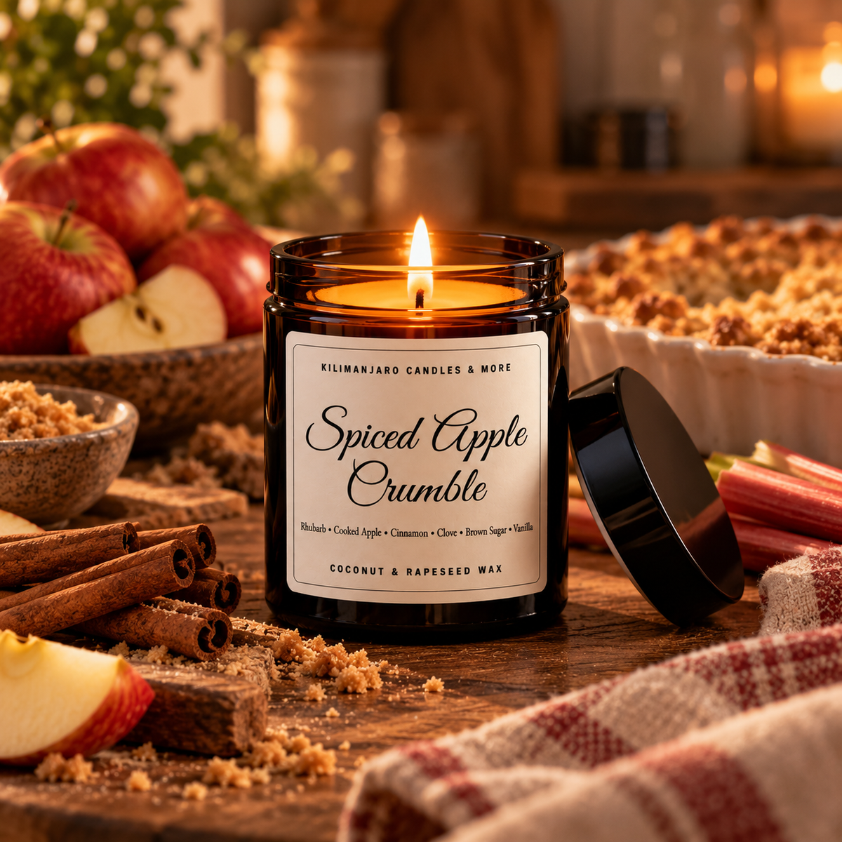 Spiced Apple Crumble | Wild Rhubarb & Cinnamon | Rapeseed & Coconut Wax Candle