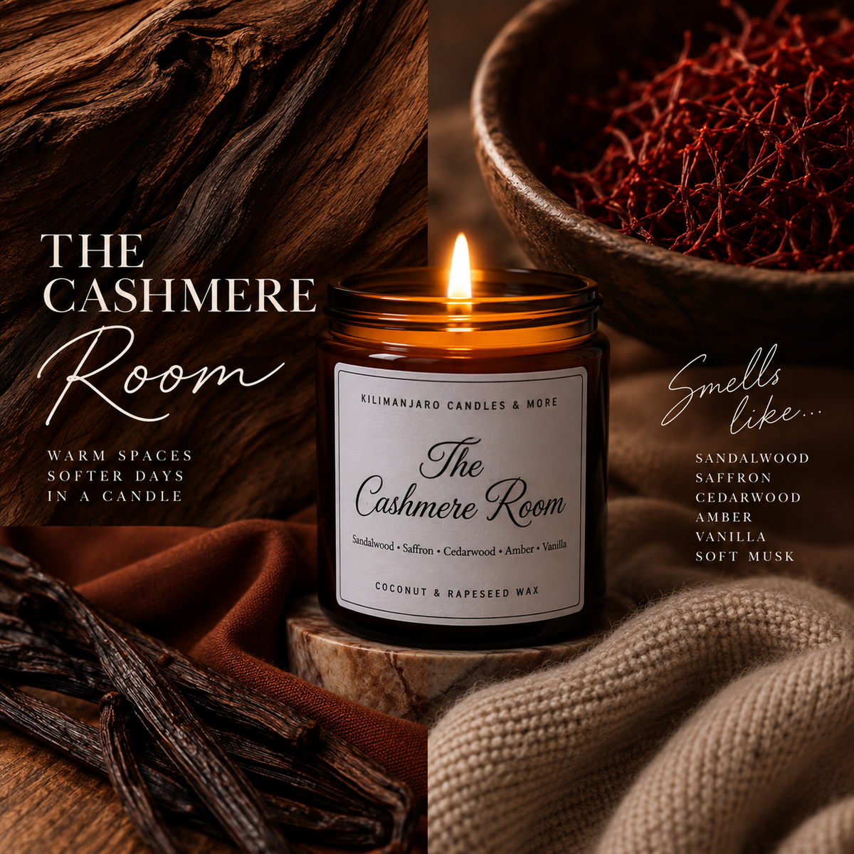 The Cashmere Room | Warm Woods & Cashmere | Rapeseed & Coconut Wax Candle
