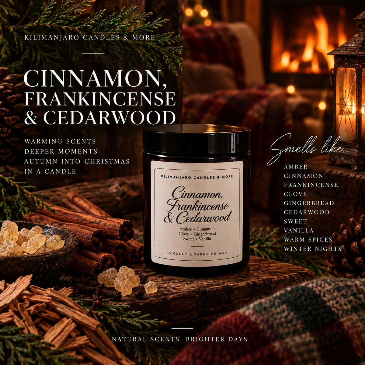 Cinnamon, Frankincense & Cedarwood | Spiced Christmas Candle | UK