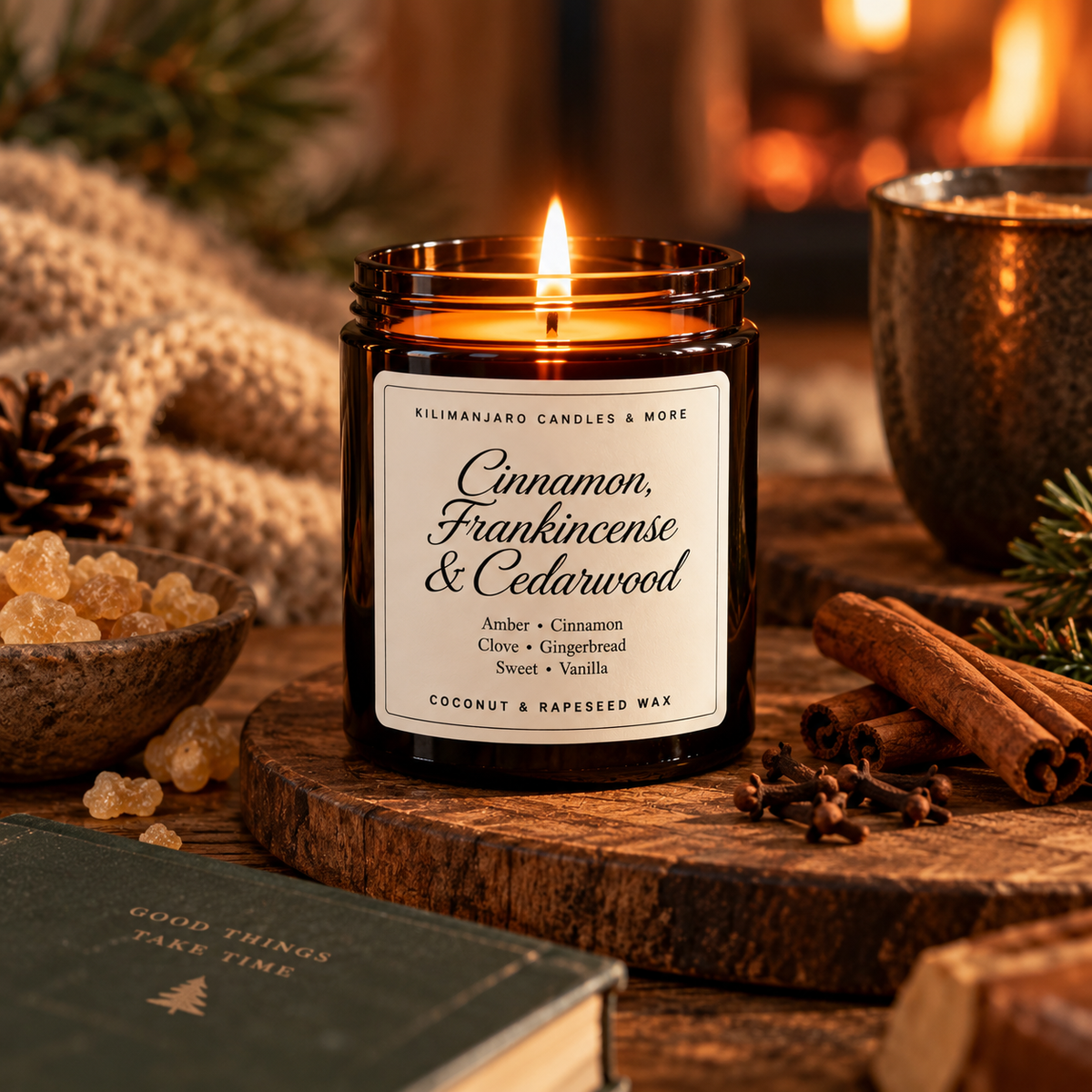 Cinnamon, Frankincense & Cedarwood | Spiced Christmas Candle | UK