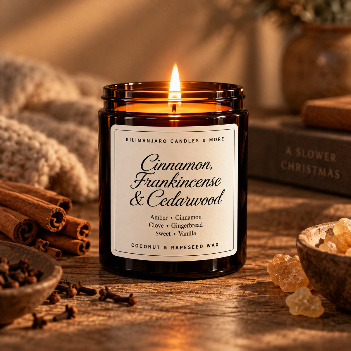 Cinnamon, Frankincense & Cedarwood | Spiced Christmas Candle | UK